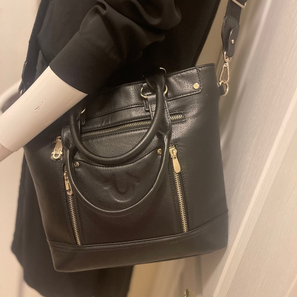 True Religion Black Leather Bag with Gold Accents - Picture 8 of 16